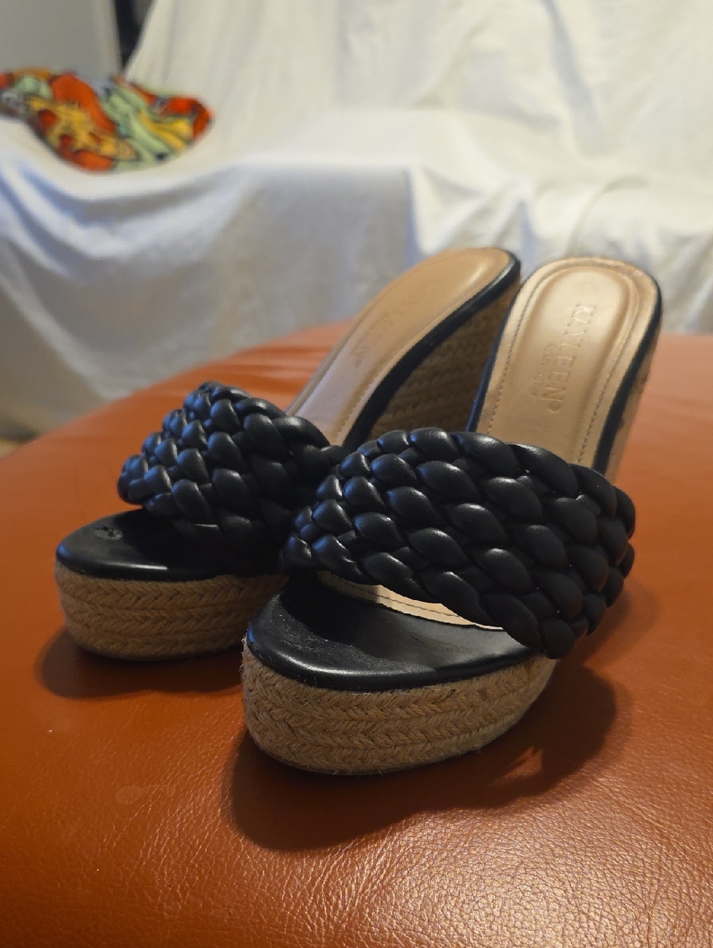 KAYLEEN By Los Angeles Black Braided Slide Espadrille Platform Sandals